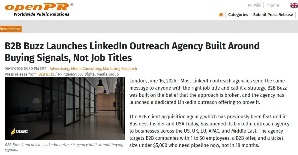 B2B Buzz Launches LinkedIn Outreach Agency Built Around Buying Signals, Not Job Titles